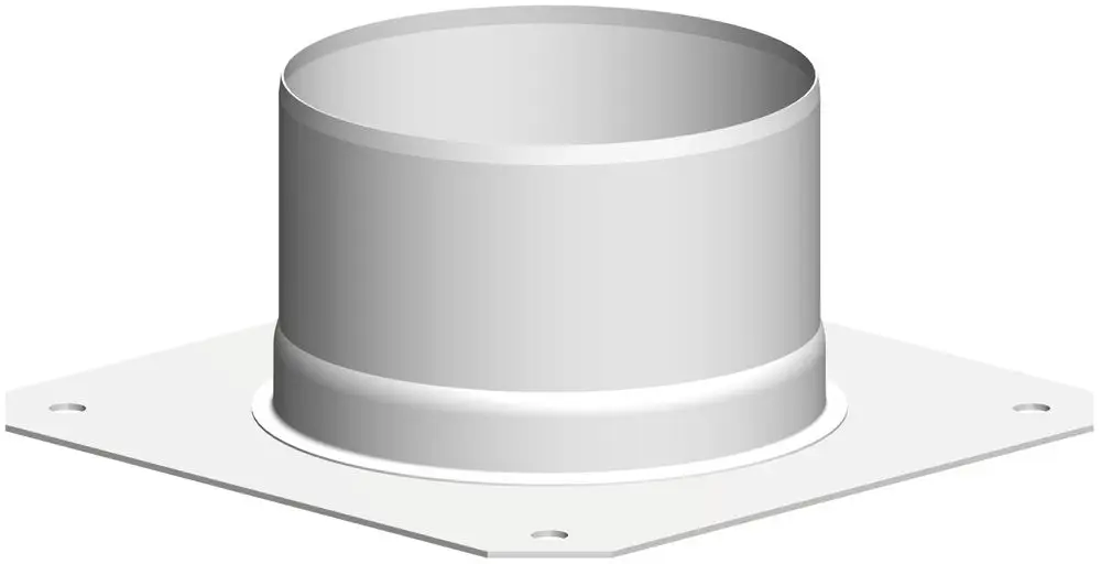 Verankerungselement aus Edelstahl in zylindrischer Form mit quadratischer Basisplatte. Produkt von ATEC, geeignet für verschiedene Anwendungen.