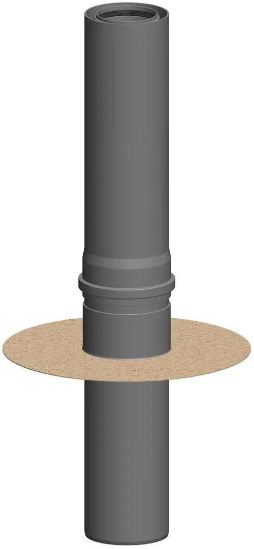 Graues Rohrsystem mit einem oberen Durchgang und einer runden, flachen Basis. Es handelt sich um ein ATEC-Produkt, das für Abgasleitungen konzipiert ist.