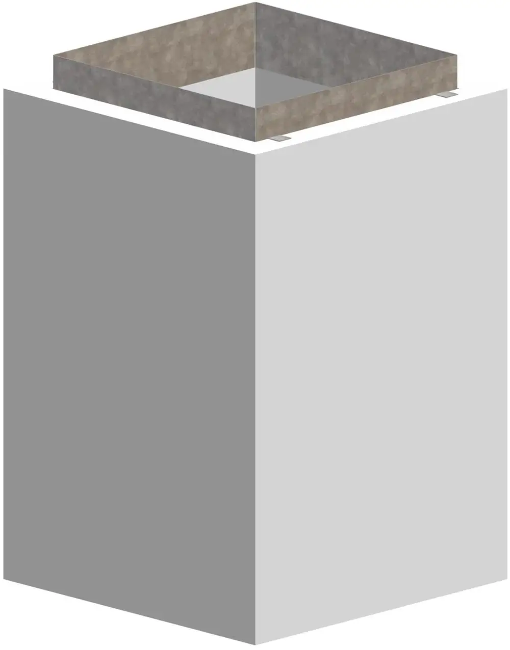 Schachtelement von ATEC mit quadratischer Oberflächenstruktur, geeignet für Montage, zeigt Verbindungselemente an der Unterseite und ist in grauem Farbton gehalten.
