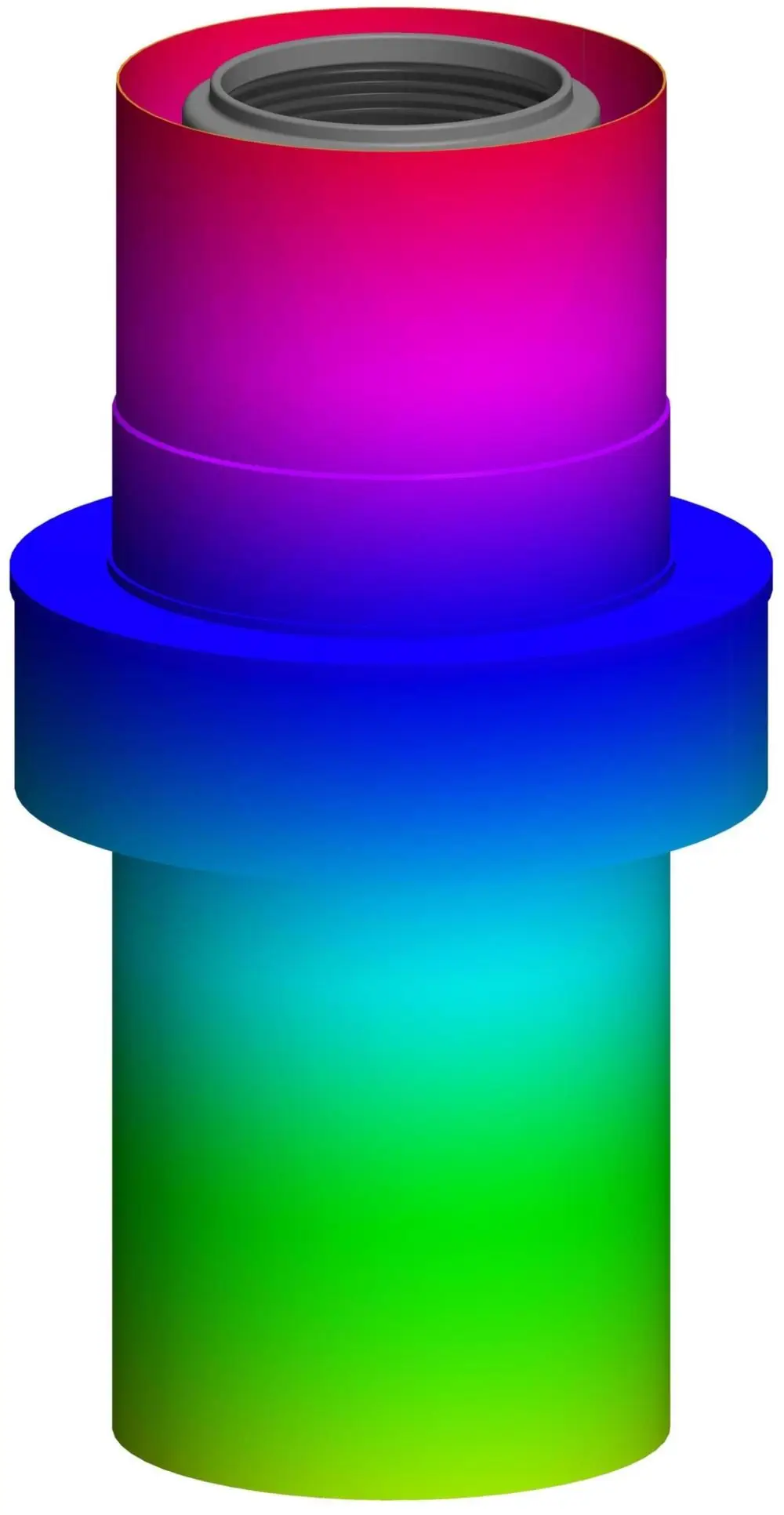 Edelstahlrohr mit Farbverlauf in Rot, Lila, Blau und Grün. Das Produkt stammt von ATEC und zeigt eine zylindrische Form ohne erkennbare Maße oder Bezeichnungen.