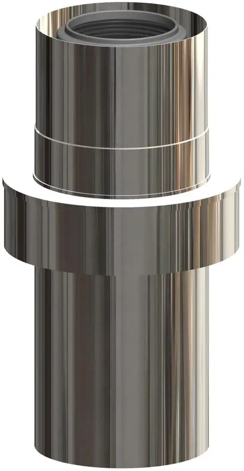 Edelstahlrohr mit zylindrischer Form, eine doppelte Ausführung zeigt einen verbauten Verbindungsteil, ideal für die Anwendung von ATEC-Lüftungssystemen.