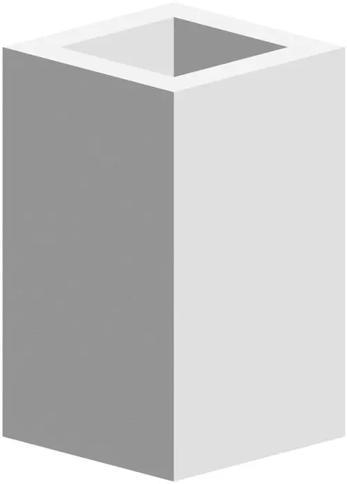 Graues und weißes Schachtelement mit quadratischer Form und offenem Inneren, hergestellt von ATEC, auf neutralem Hintergrund.