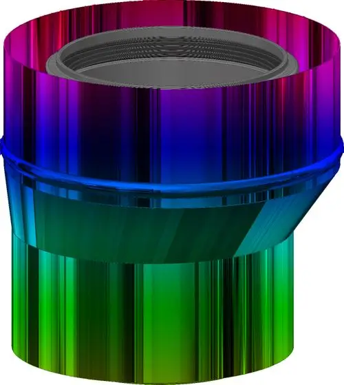 Edelstahl-Aufsatzstück mit exzentrischer Form, farblich gestaltet, für die Verbindung in Rohrsystemen. Hersteller ATEC.