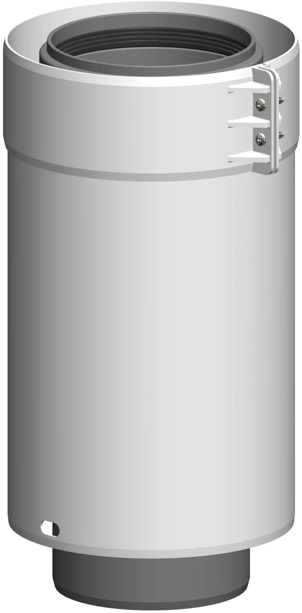 Konzentrisches Rohr von ATEC, graue Oberfläche mit Montageschlitz. Das Design ermöglicht eine einfache Anpassung und Installation.