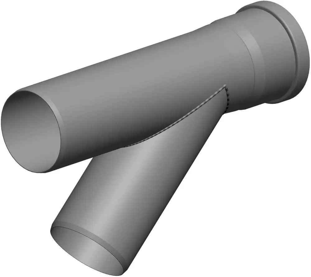 ATEC Abzweigstück mit zwei Rohranschlüssen in unterschiedlichem Winkel, gestaltet für die Verbindung von Rohren in Installationen.