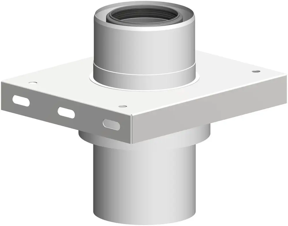 Weiße Zwischenkonsole mit Zuluftöffnung, hergestellt von ATEC. Das Design enthält eine quadratische Grundplatte und ein zylindrisches Anschlussstück.