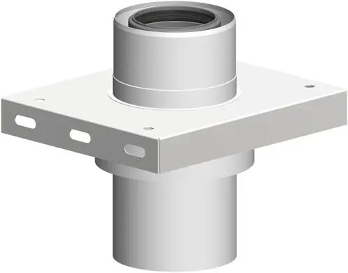 Weiße Zwischenkonsole mit Zuluftöffnung, hergestellt von ATEC. Das Design enthält eine quadratische Grundplatte und ein zylindrisches Anschlussstück.