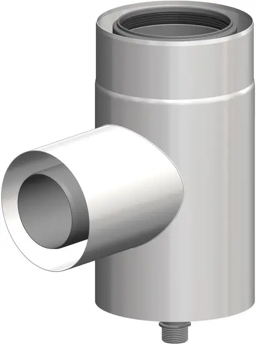 Edelstahlanschlussbogen mit seitlichem Zuluftansauganschluss. Ein Produkt von ATEC, geeignet für Luftkanäle und Belüftungssysteme.