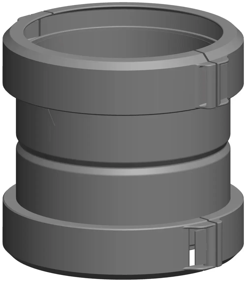 Kupplung von ATEC für flexible Rohre, mit einem zylindrischen Design und zwei Halterungen zur Verbindung. Geeignet für verschiedene Anwendungen im Rohrleitungsbau.