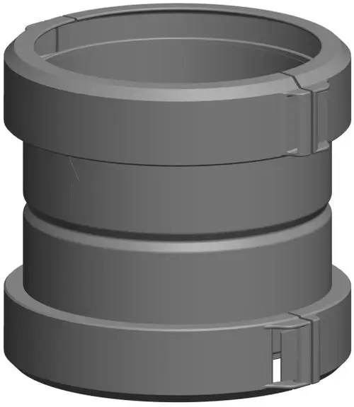 Kupplung von ATEC für flexible Rohre, mit einem zylindrischen Design und zwei Halterungen zur Verbindung. Geeignet für verschiedene Anwendungen im Rohrleitungsbau.