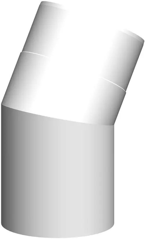 Gestelltes Edelstahlrohr mit einem 30-Grad-Bogen, beschichtet in Weiß. Produkt von ATEC, geeignet für Rohrsysteme in technischen Anwendungen.