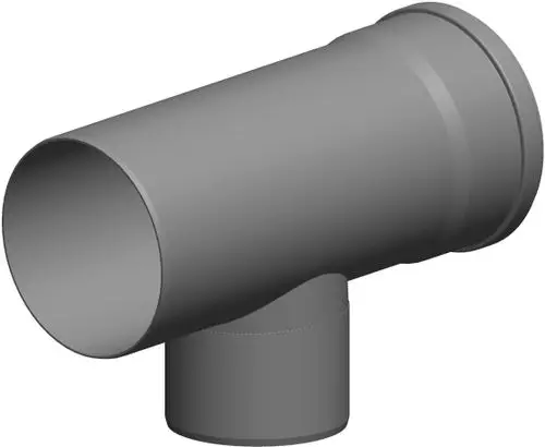 T-Stück aus grauem Material mit einem seitlichen Anschluss. Produkt von ATEC für Rohrverbindungen in der Sanitär- oder Heizungsinstallation.