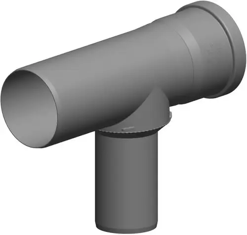 PVC-T-Stück von ATEC mit zwei Rohranschlüssen in verschiedenen Durchmessern, geeignet für Rohrleitungsinstallationen.