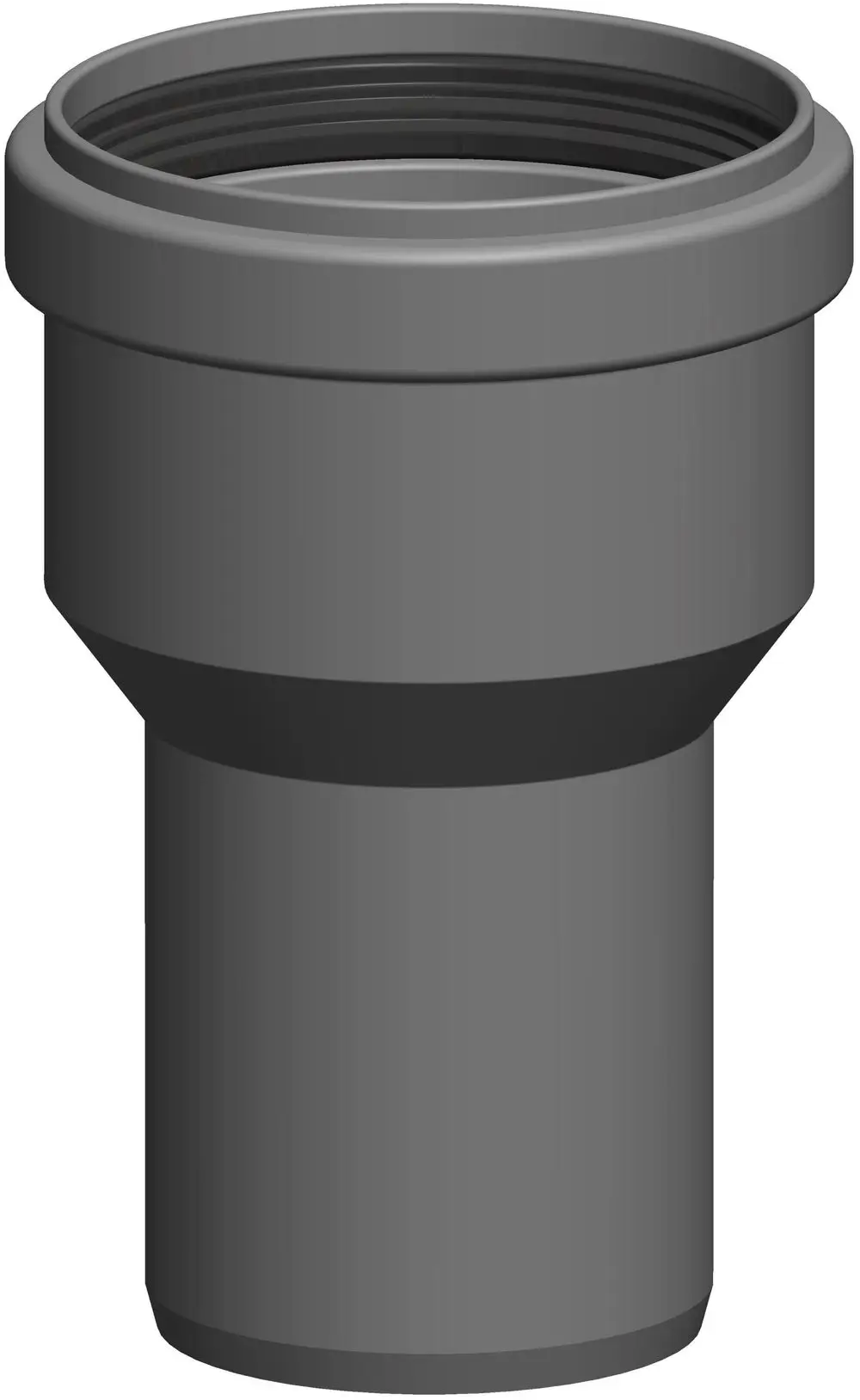 Graue Reduktionsmuffe mit zentrischem Design für Rohrverbindungen, hergestellt von ATEC.