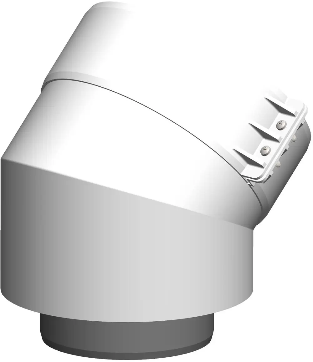 Konzentrierter Bogen mit einem Winkel von 45 Grad, montierbar für DN 110/160 Rohre. Produkt von ATEC, geeignet für Abwasserinstallationen.