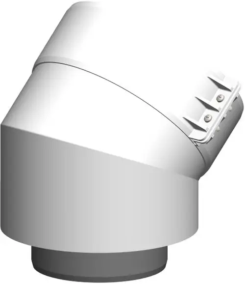 Konzentrierter Bogen mit einem Winkel von 45 Grad, montierbar für DN 110/160 Rohre. Produkt von ATEC, geeignet für Abwasserinstallationen.