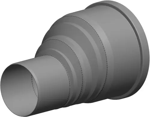 Eckige Rohrverbindung von ATEC mit exzentrischem Design, die sich verjüngt und eine glatte Oberfläche aufweist. Ideal für verschiedene Rohrsysteme.