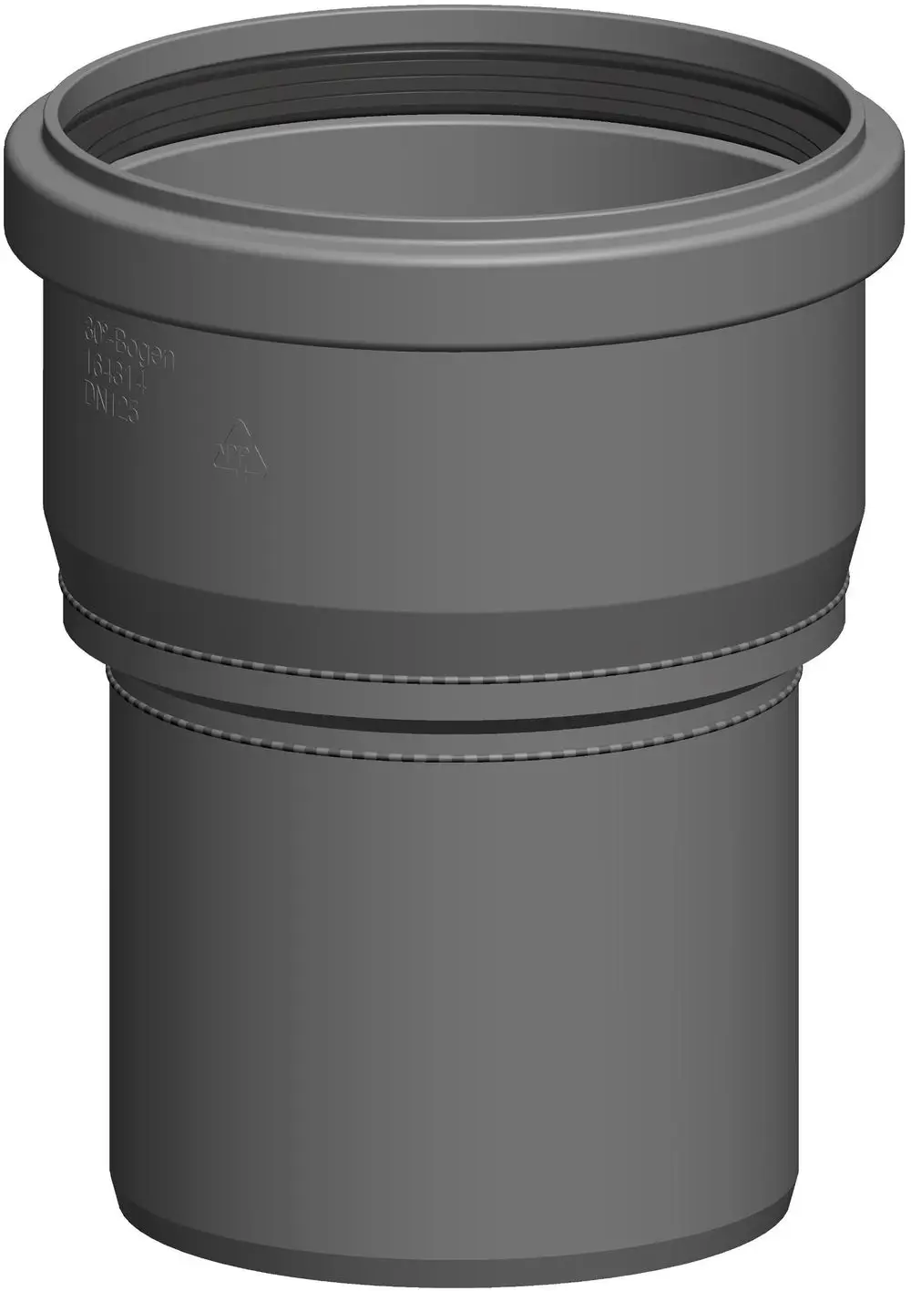 Grauer Rohrstück mit zentrischer Reduktion, designed für Wasser- und Abwasserinstallationen. Hergestellt von ATEC.