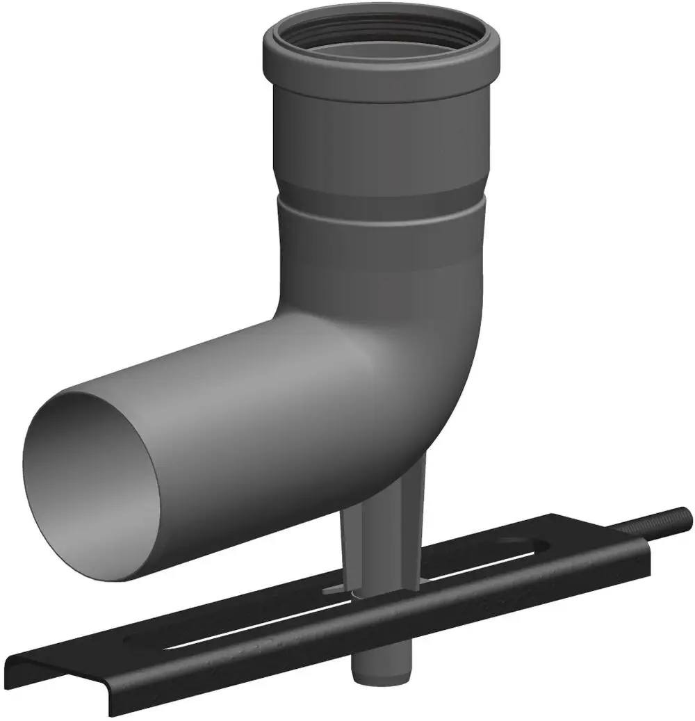 Schachteinführung mit Auflager, grau, montiert auf einer Halterung. Produkt von ATEC zur Installation in Rohrsystemen.