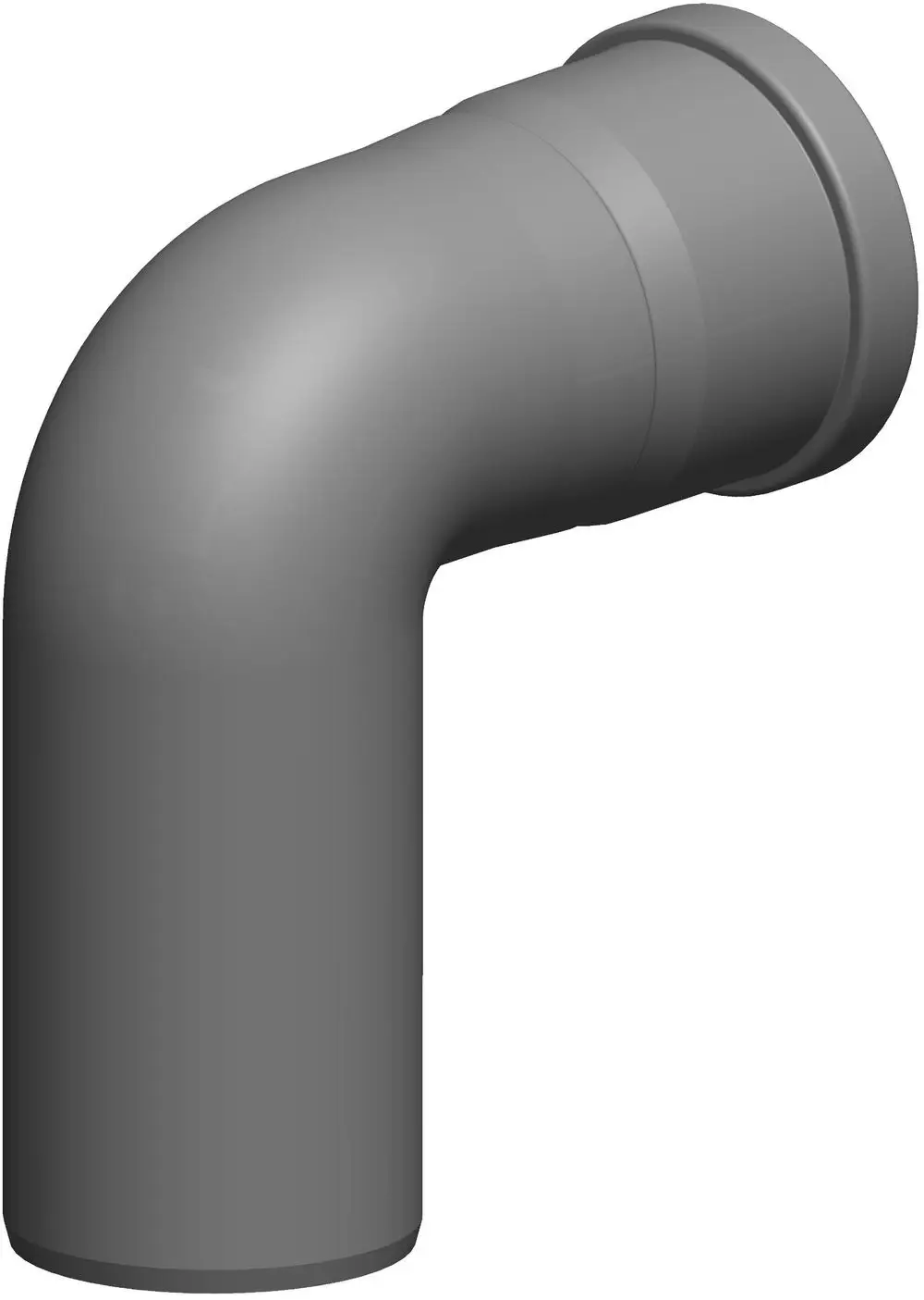 Grauer, einwandiger Rohrbogen mit einer Biegung von 87 Grad, hergestellt von ATEC. Das Produkt ist für die Verbindung von Rohren geeignet.