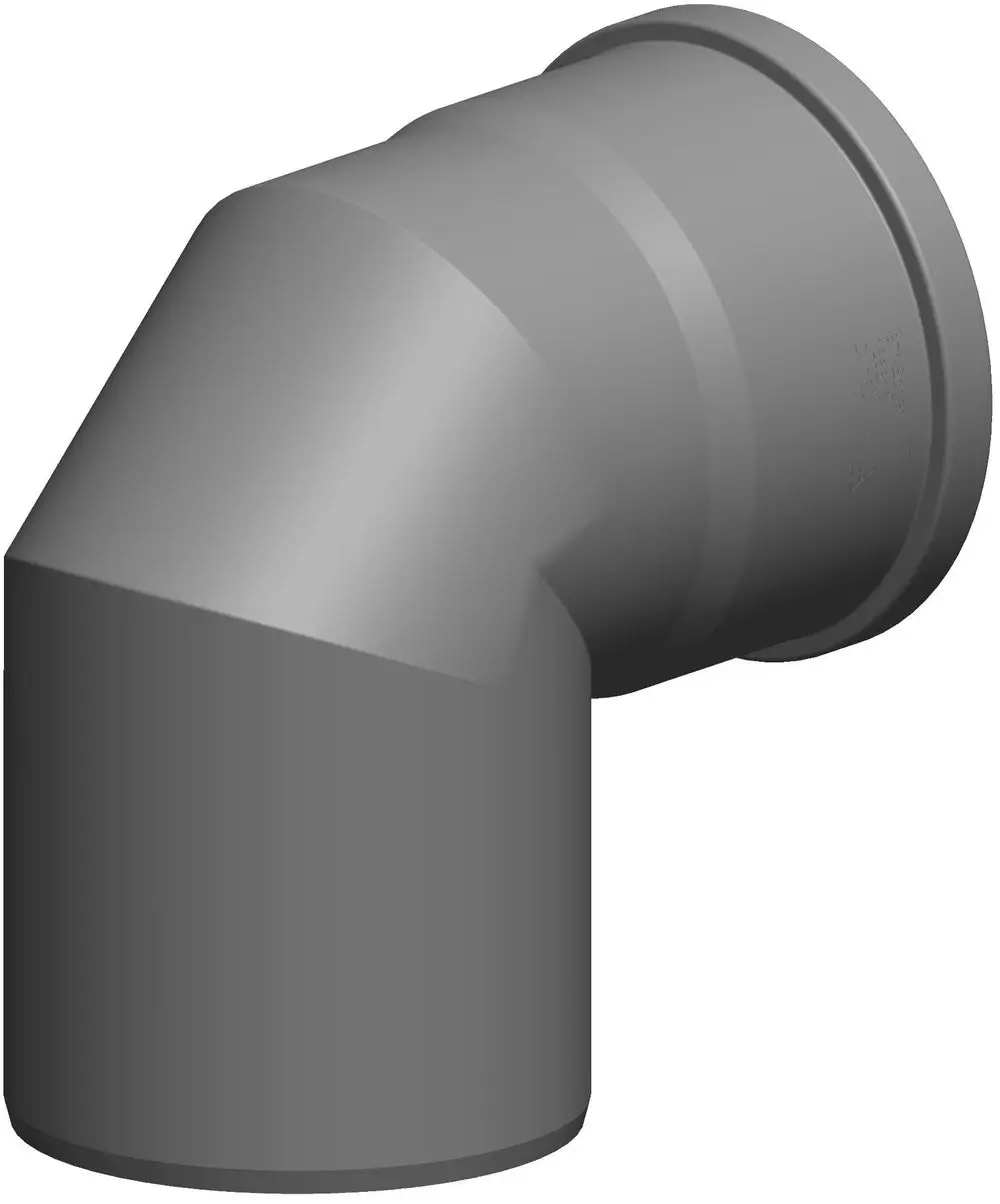 Einwandiger grauer Bogen von ATEC mit einer 87-Grad-Biegung für Rohrverbindungen. Robust und funktional für verschiedene Anwendungen.