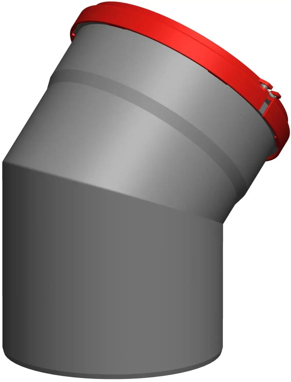 Grauer Bogen mit rotem oberen Anschluss, hergestellt von ATEC, in einem geneigten Design.