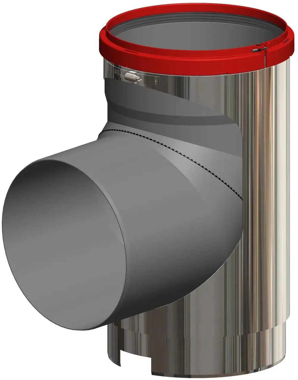 Schacht-Einführung aus Metall mit rotem Ring, hergestellt von ATEC, bietet einen Anschluss für Rohrleitungen in verschiedenen Installationen.