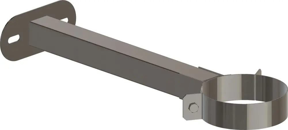 Edelstahl-Wandabstandshalter mit einer Halterung und einem rechteckigen Arm, geeignet zur Befestigung von Rohrleitungen. Hersteller ist ATEC.