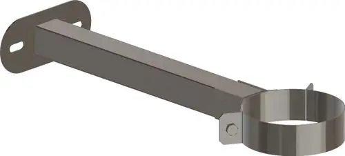 Edelstahl-Wandabstandshalter mit einer Halterung und einem rechteckigen Arm, geeignet zur Befestigung von Rohrleitungen. Hersteller ist ATEC.