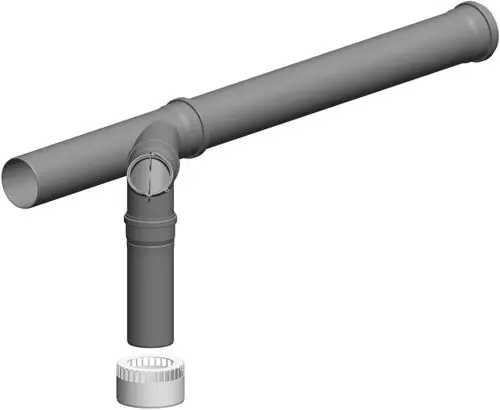 Kunststoffrohr-Konstruktion von ATEC mit einem gebogenen Element und einem Verbindungsteil. Geeignet für Abfluss- oder Entwässerungssysteme.