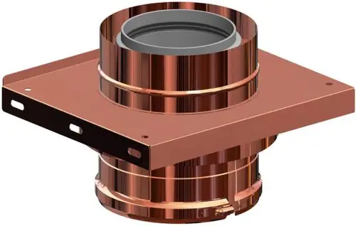 Edelstahl-Zwischenkonsole mit Zuluftöffnung von ATEC, mit runder Verbindung, geeignet für Lüftungsanwendungen. Design für einfache Montage und Luftführung.