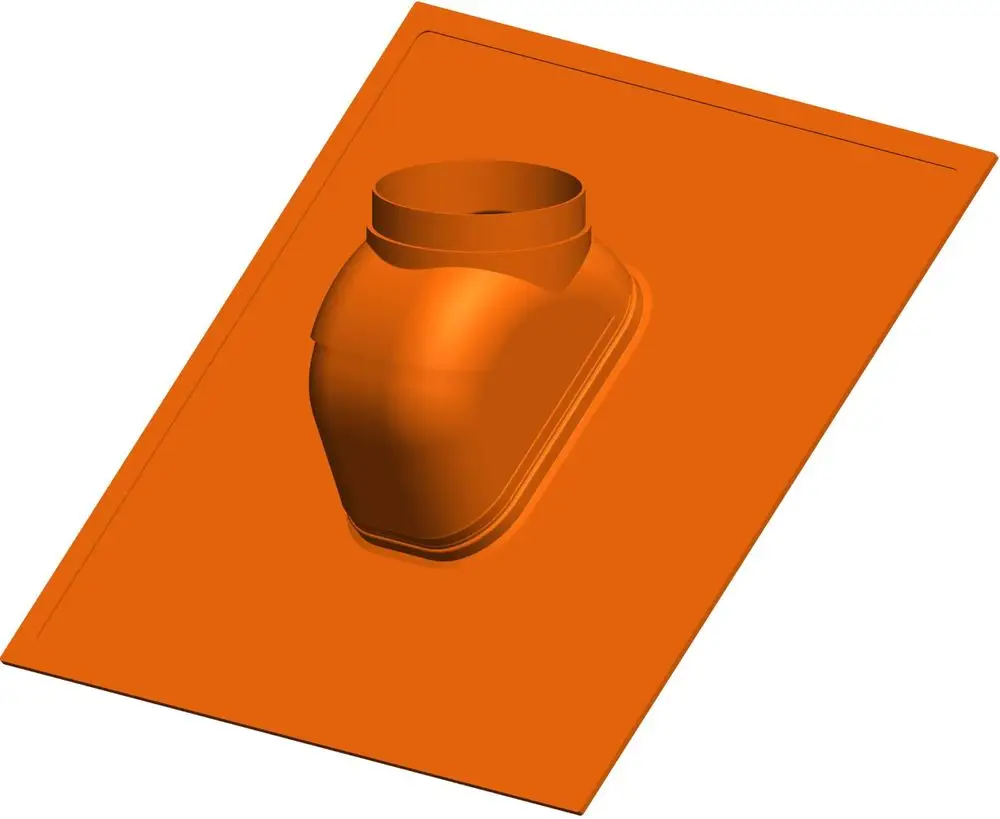 Orangefarbene Abdeckung mit einem aufgesetzten Element, designed von ATEC, geeignet für bestimmte Dachkonstruktionen. Ideal zur Anbringung in Schrägelementen.