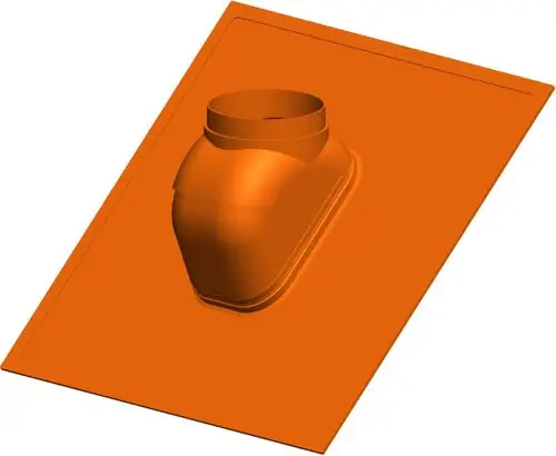 Orangefarbene Abdeckung mit einem aufgesetzten Element, designed von ATEC, geeignet für bestimmte Dachkonstruktionen. Ideal zur Anbringung in Schrägelementen.