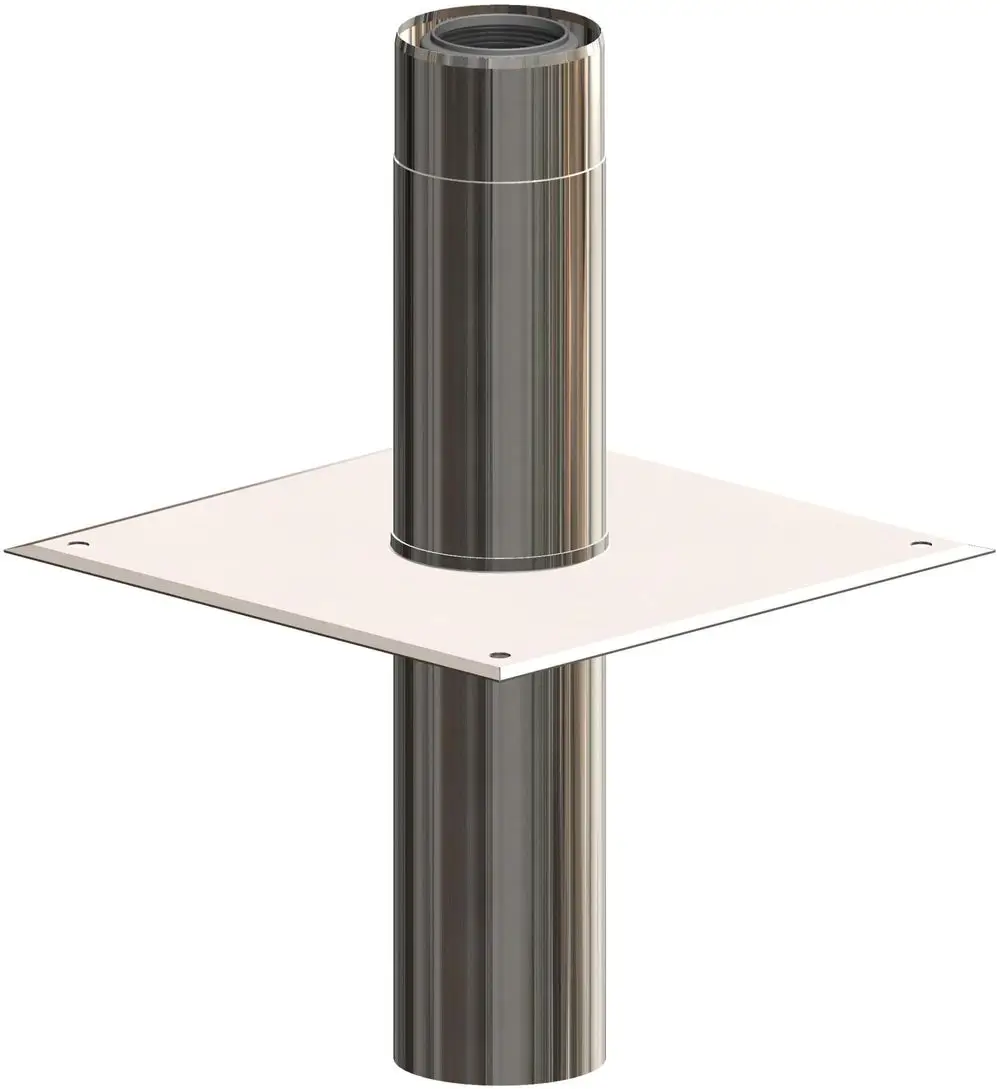 Schmiedeeiserne Aufsatzplatte mit zylindrischem Körper zur Schornsteinerhöhung. ATEC Produkt mit quadratischer Basis.