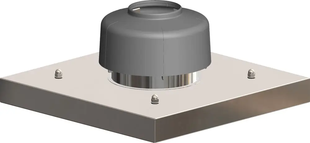 Abdeckplatte mit grauem Deckel und quadratischer Basis aus Metall, befestigt mit Schrauben. Produkt von ATEC zur Nutzung in Schachtanwendungen.