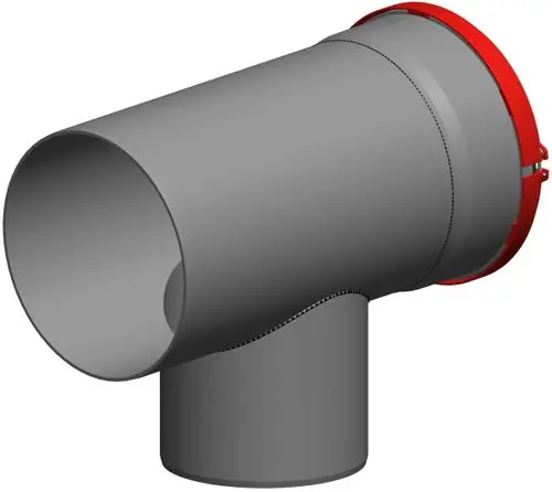T-Stück aus Kunststoff in Grau mit rotem Anschlussring, passend für Rohrsysteme, hergestellt von ATEC. Geeignet für Verbindungen in Abwassersystemen.