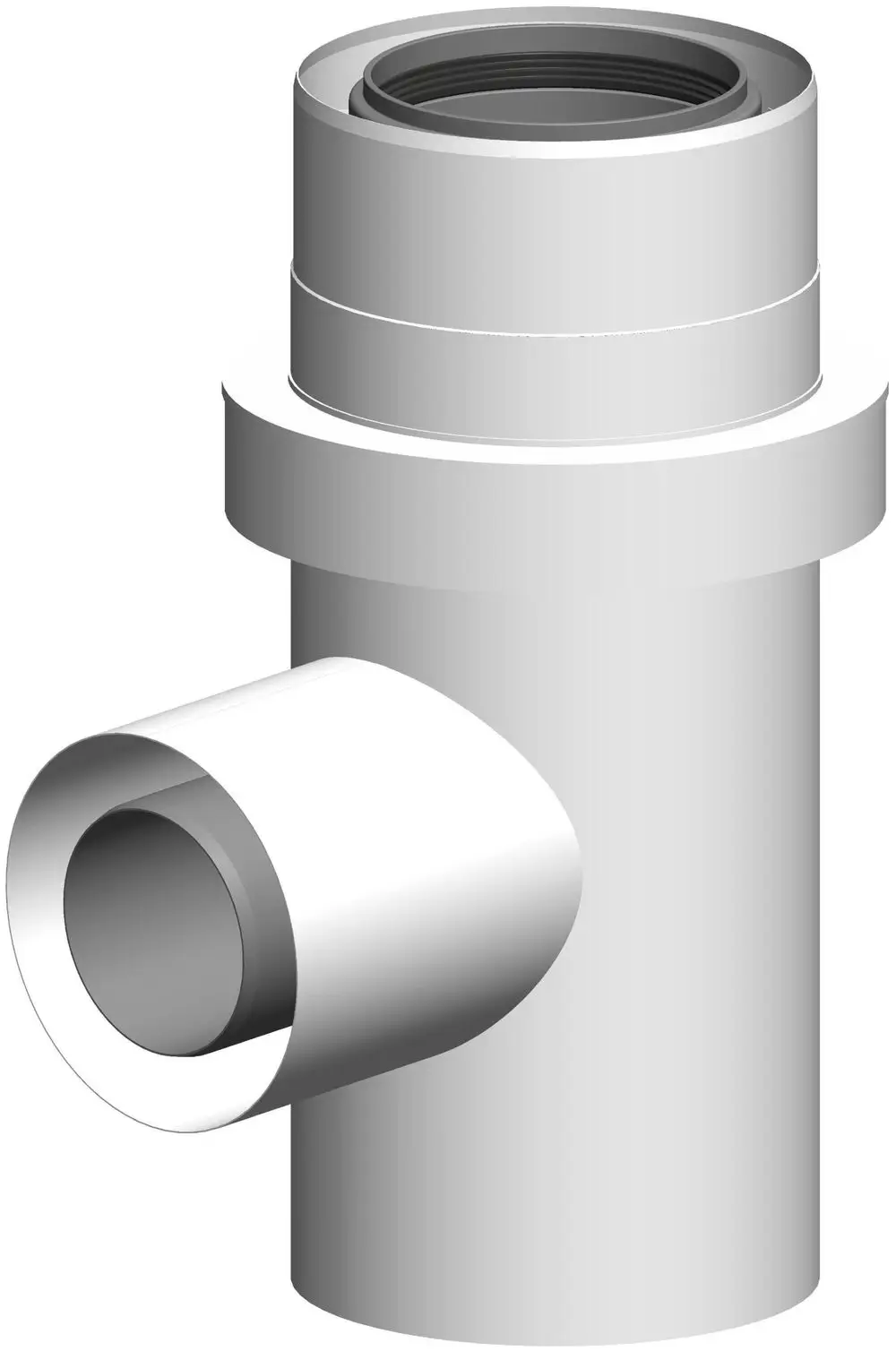 T-Stück aus Edelstahl mit zwei Anschlüssen, geeignet für Mehrfachbelegung. Produkt von ATEC, keine Maße deutlich erkennbar.