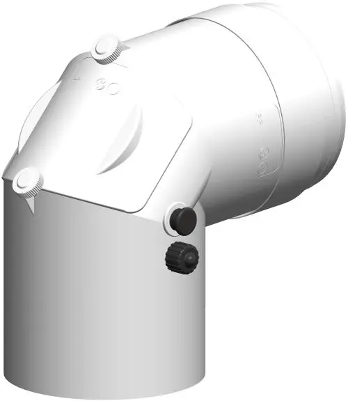 Weißer Kontrollbogen mit Messöffnungen, gebogen, mit verschiedenen Einstellungen. Produkt von ATEC, geeignet für DN80/125 Anwendungen.