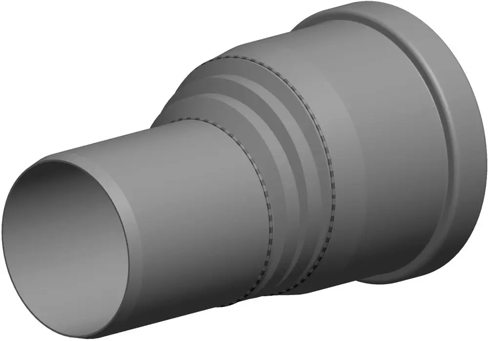 Erweiterungselement von ATEC mit exzentrischem Design, geeignet für Rohrverbindungen. Zylindrische Form mit mehreren Griffen für sichere Montage.