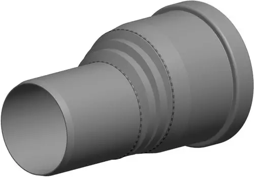 Erweiterungselement von ATEC mit exzentrischem Design, geeignet für Rohrverbindungen. Zylindrische Form mit mehreren Griffen für sichere Montage.