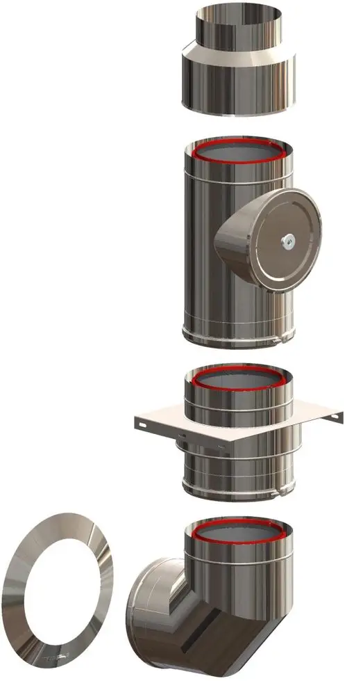 ATEC Basis-Set für Außenwände mit mehreren Verbindungsteilen, einschließlich eines geraden Stücks, eines Winkels und einer Montageplatte, aus glänzendem Material.