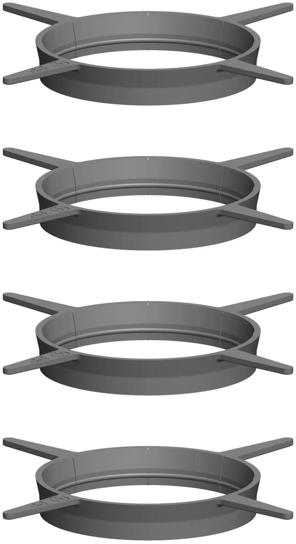 ATEC Abstandshalter mit zwei seitlichen Haltern, einfaches Design, zur Verwendung in Schachtelementen. Mehrere Einheiten in verschiedenen Ansichten dargestellt.