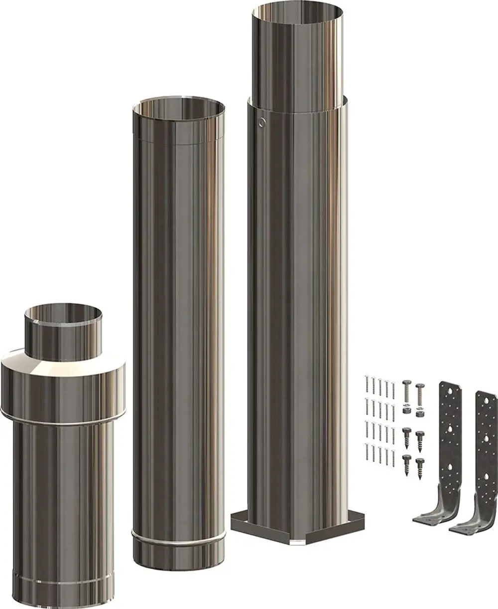 Ein Set von drei Metallrohren in verschiedenen Größen, inklusive Befestigungselementen, von ATEC. Die Rohre sind für technische Anwendungen konzipiert.