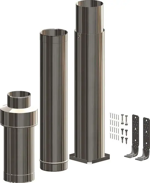 Ein Set von drei Metallrohren in verschiedenen Größen, inklusive Befestigungselementen, von ATEC. Die Rohre sind für technische Anwendungen konzipiert.