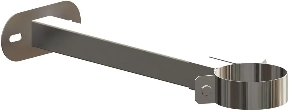 Wandabstandshalter aus Edelstahl von ATEC, mit länglichem Arm und runder Halterung, zur Montage an Wänden, zur Unterstützung von Rohren oder ähnlichem.