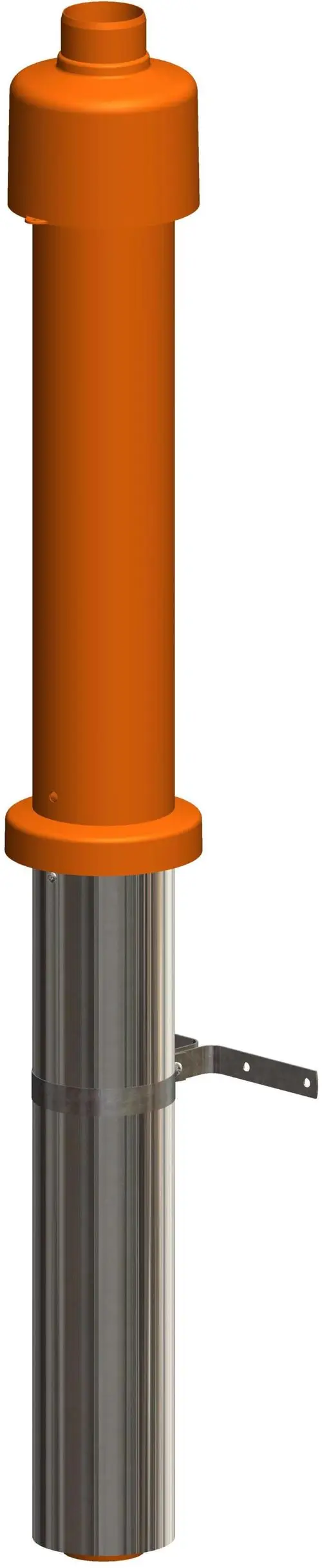 Konzentrische Dachhochführung in ziegelrot mit metallischem Unterbau. Marke ATEC. Geeignet für die Installation in Heizungs- oder Lüftungssystemen.