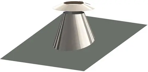 Edelstahl Dachdurchführung von ATEC mit gewölbter Oberseite und konischer Form, auf grauem Untergrund dargestellt. Funktionales Design für den Einsatz bei Dachdurchführungen.