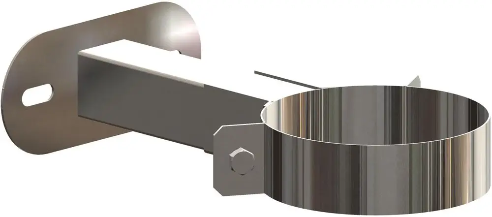 Edelstahl-Wandabstandhalter von ATEC mit einer Halterung und einem runden Ring, zur festen Montage und Anpassung an verschiedene Wandabstände.