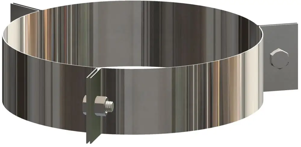Edelstahl-Abspannschelle mit Spannbändern und Befestigungselementen, hergestellt von ATEC, für verschiedene Anwendungen in der Montage und Befestigung.