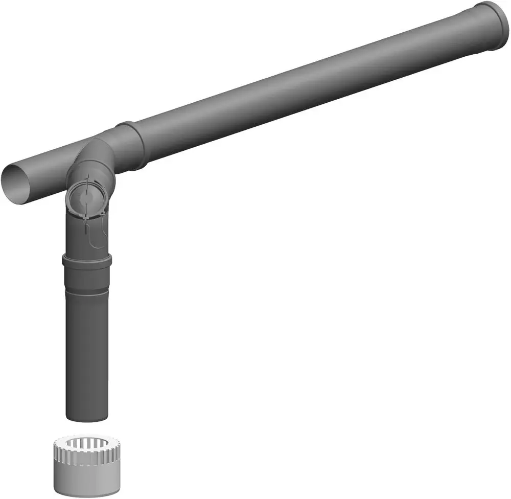 Rohrsystem mit Bogen und Verbindungselementen, hergestellt von ATEC. Das Design ermöglicht eine flexibile Anordnung in Rohrinstallationen.